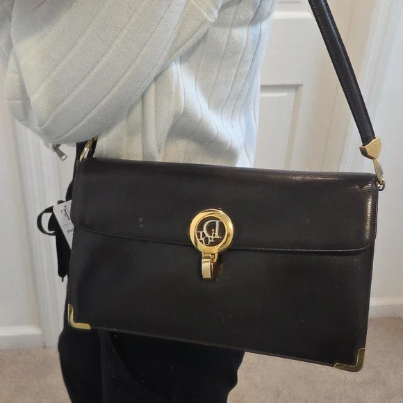DIOR Rare 1970s Collectable Brown leather 2-way shoulder/clutch bag excellent - Picture 9 of 17